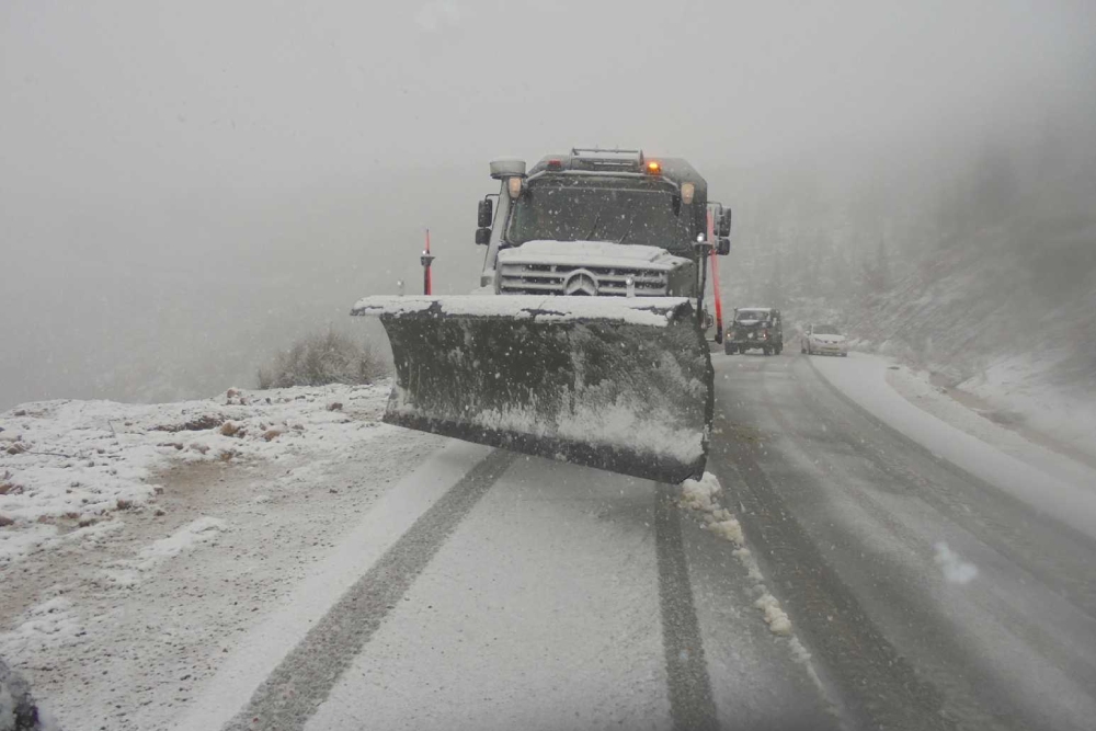 Several national and state roads were closed due to rain and snow