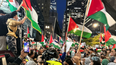 The United States: Protests in New York to condemn the massacres of the Zionist occupation against the Palestinian people