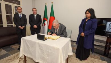 The Mujahideen Minister signs the condolence register at the Bangladesh Embassy in Algeria