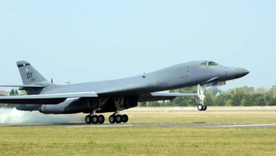 American B-1 Lancer bomber aircraft arrive at the British Fairford base